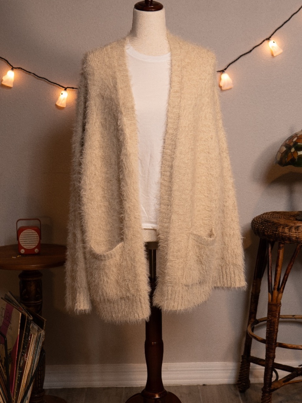 American Eagle Cream Fuzzy Cardigan Size XL
